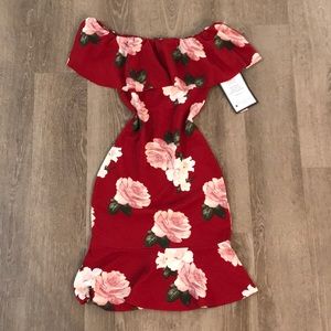 Crave Fame Red Floral Off-the-shoulder Dress